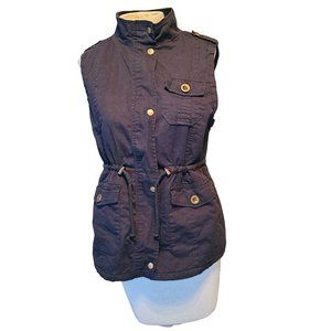 Chocolate vest‎ sherpa lines size Small black tan drawstring waist